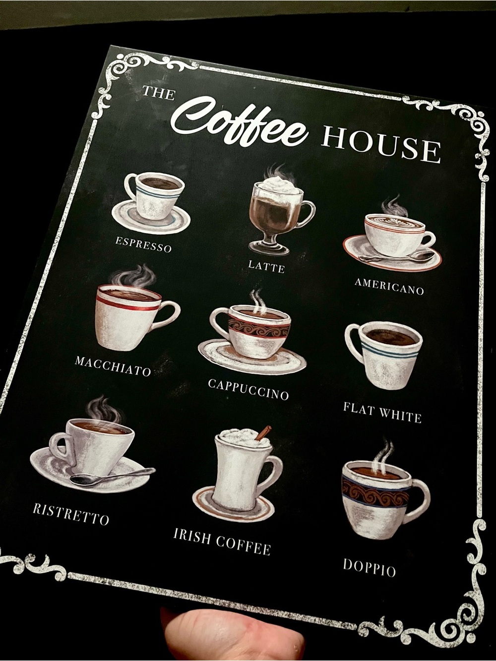 Coffee House Illustrated Wall Art Print in Black